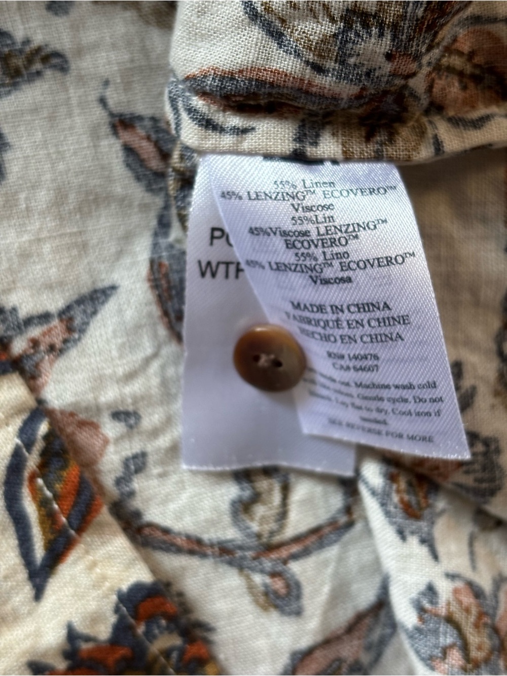 Faherty Ivory Floral V-Neck Blouse with Brown and Rust Accents - Picture 9 of 9